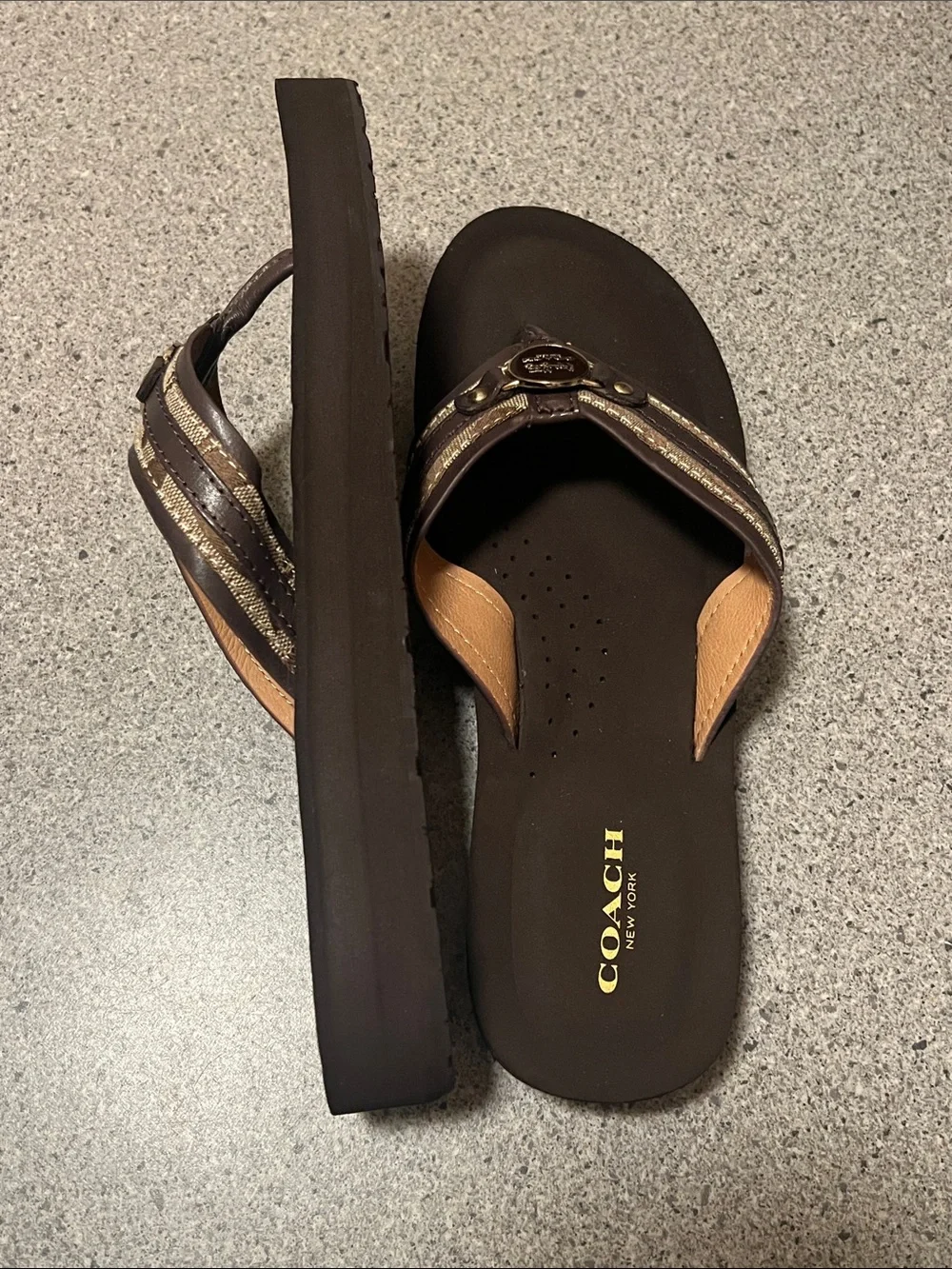Authentic Coach Jasmine 12CM/Semi Mat CLF A5287 Women's Brown/Tan Thong Sandals - Picture 6 of 8